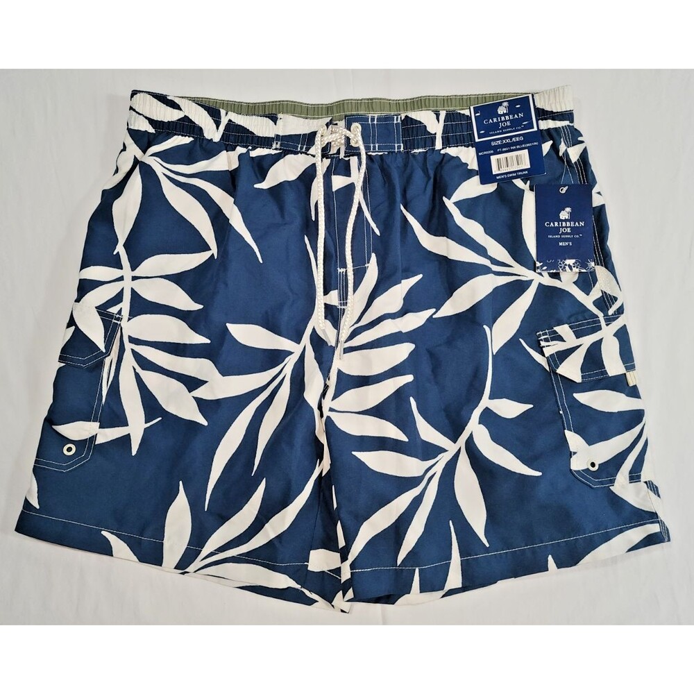 Caribbean Joe Swim Trunks Shorts Blue Ink Tropical Resortwear Mens XXL NWT